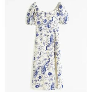 Abercrombie and Fitch Camille Puff Sleeve Midi Dress Blue and White Floral NWOT